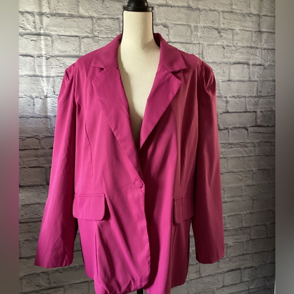 Shein Curve - Women’s Plus Fuschia One-Burton Long Sleeve Blazer